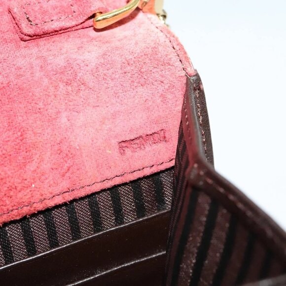 FENDI Chain Shoulder Bag Leather Red Gold Auth 125939 - Picture 10 of 16